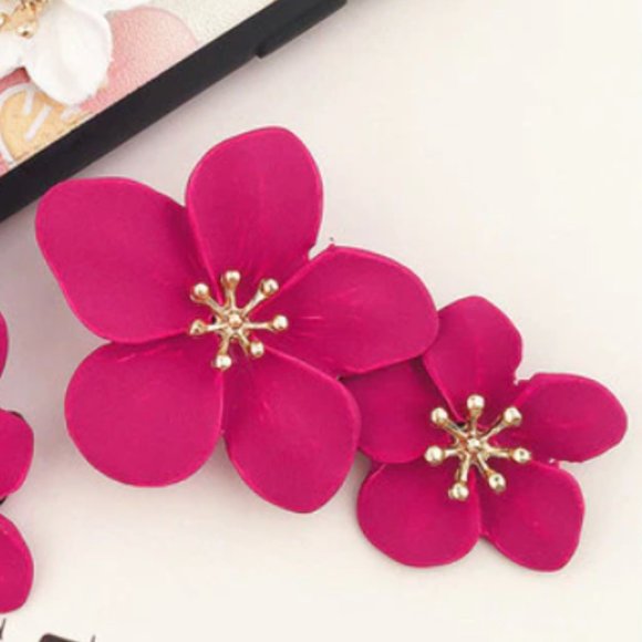 Anthro Blossom Earrings in Bright Pink - Picture 2 of 3
